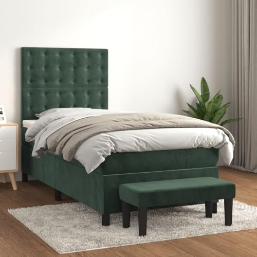 Teenpull Boxspringbett 80x200 cm, Dunkelgrün Samt, mit Taschenfederkernmatratze, verstellbarem Kopfteil und Bank, modernes Schlafzimmer Möbel Set von Teenpull