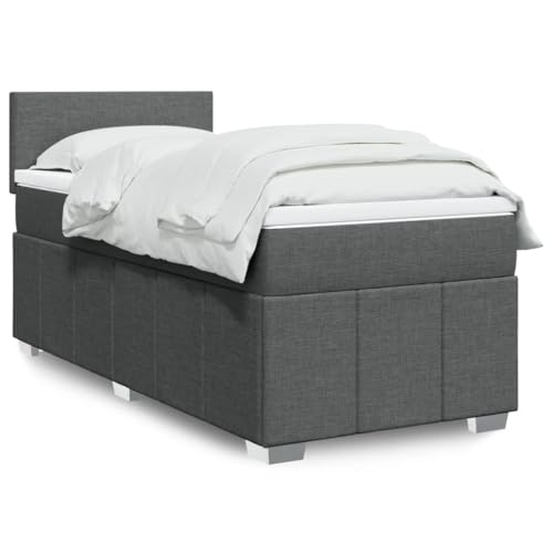 Teenpull Boxspringbett 80x200 cm Dunkelgrau mit Matratze, Matratzenauflage & LED-Beleuchtung, Stoff-Polsterung, Komfort-Federkernmatratze für Schlafzimmer, erholsame Nachtruhe von Teenpull