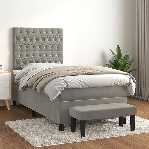 Teenpull Boxspringbett 80x200 cm Hellgrau Samt gepolstert mit Matratze, verstellbarem Kopfteil und Bank, stabilen Rahmen für erholsamen Schlaf, modernes Möbelstück von Teenpull