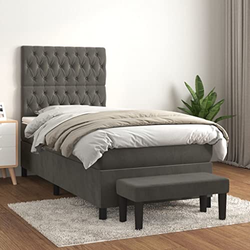 Teenpull Boxspringbett 80x200 cm dunkelgrau mit Matratze, Samt-Kopfteil und Bank, höhenverstellbar, für Schlafzimmer, erholsamer Schlaf von Teenpull