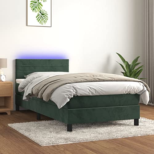 Teenpull Boxspringbett 90x190 cm, Dunkelgrüner Samt, Höhenverstellbares Kopfteil, Taschenfederkernmatratze & LED-Beleuchtung, Modernes Schlafzimmer Möbel Set, Komfortabler Schlaf von Teenpull