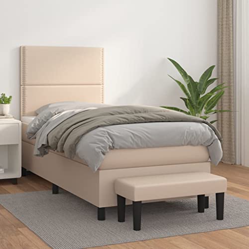 Teenpull Boxspringbett 90x190cm, Cappuccino-Braun, Kunstleder, mit Matratze, Kopfteil und Bank, strapazierfähig, für erholsamen Schlaf im Schlafzimmer von Teenpull