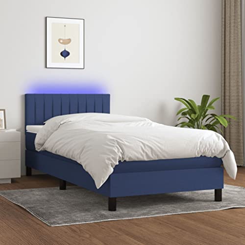 Teenpull Boxspringbett 90x200 cm, Blaues Stoffbett mit Matratze und LED, höhenverstellbares Kopfteil, Polsterbett Rahmen Set für komfortablen Schlaf, modernes Schlafzimmer Möbel Teenpull Boxspringbett 90x200 cm, Blaues Stoffbett mit Matratze und LED, höhenverstellbares Kopfteil, Polsterbett Rahmen Set für komfortablen Schlaf, modernes Schlafzimmer Möbel von Teenpull