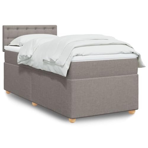 Teenpull Boxspringbett 90x200 cm Taupe, Stoffbezug mit Taschenfederkernmatratze, LED-Beleuchtung und Topper, Schlafzimmer von Teenpull