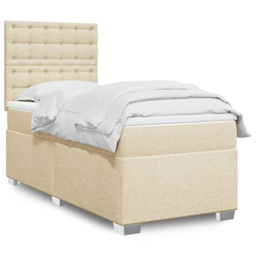 Teenpull Boxspringbett Creme 80x200 cm, Stoff gepolstert, Taschenfederkernmatratze inklusive, höhenverstellbares Kopfteil mit LED-Beleuchtung, modernes Bettrahmen Möbel Set für Schlafzimmer. von Teenpull