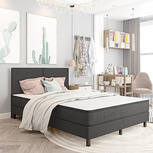 Teenpull Boxspringbett Dunkelgrau Stoff 160x200 cm mit Federkernmatratze, robustem MDF & Metallrahmen, Polsterkopfteil für Schlafzimmer Möbel Set von Teenpull
