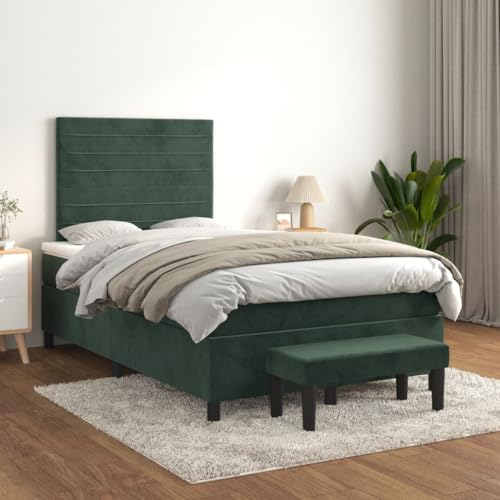 Teenpull Boxspringbett Dunkelgrün 120x200 cm, Samt Stoffbezug, Komfort Matratze, Verstellbares Kopfteil, Robuster Bed Frame mit Bank, Schlafzimmer Möbel Set von Teenpull