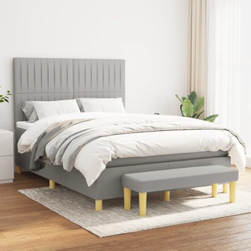 Teenpull Boxspringbett Hellgrau 140x200 cm, Stoff gepolstert, Komplett-Set mit Taschenfederkernmatratze, verstellbarem Kopfteil und multifunktionaler Bank, Bettmöbel für Schlafzimmer. von Teenpull