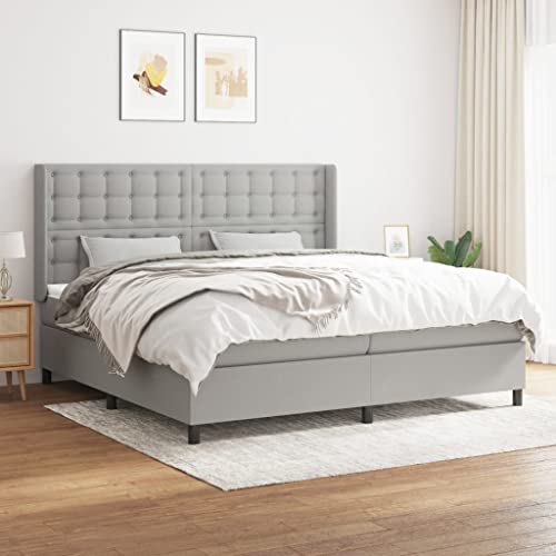 Teenpull Boxspringbett Hellgrau 200x200 cm, gepolstertes Bett mit höhenverstellbarem Kopfteil, Taschenfederkernmatratze für erholsamen Schlaf, Stabiler Rahmen Schlafzimmermöbel von Teenpull
