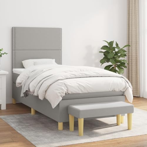 Teenpull Boxspringbett Hellgrau 80x200 cm, Polsterbett mit Taschenfederkernmatratze, höhenverstellbarem Kopfteil und Bank, 5-teiliges Schlafzimmer Set, Stabiler Bettrahmen von Teenpull