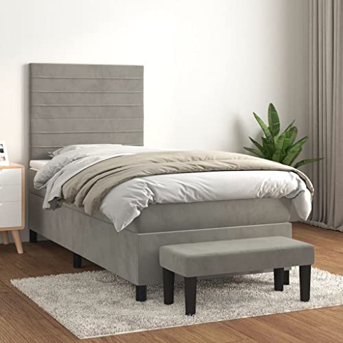 Teenpull Boxspringbett Hellgrau 80x200 cm aus weichem Samt, Höhenverstellbares Kopfteil, Taschenfederkernmatratze mit mittelharter Unterstützung, Inklusive Matratzenauflage & Bank Teenpull Boxspringbett Hellgrau 80x200 cm aus weichem Samt, Höhenverstellbares Kopfteil, Taschenfederkernmatratze mit mittelharter Unterstützung, Inklusive Matratzenauflage & Bank von Teenpull
