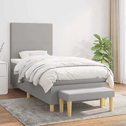 Teenpull Boxspringbett Hellgrau Stoff gepolstert, 80x200 cm, mit Taschenfederkernmatratze & verstellbarem Kopfteil, Robustes Bettrahmen Set inklusive Bank für erholsamen Schlaf im Schlafzimmer von Teenpull
