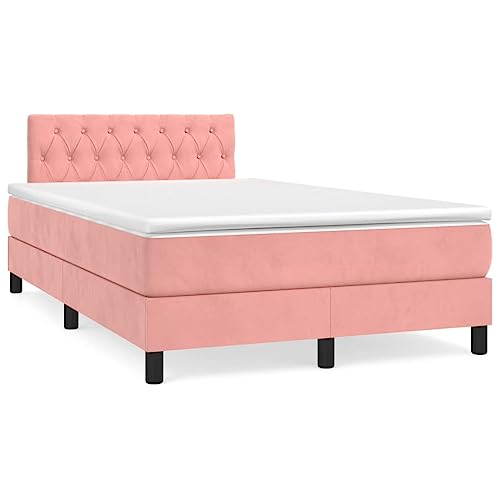 Teenpull Boxspringbett Komplett-Set mit Taschenfederkernmatratze, höhenverstellbarem Kopfteil & LED-Beleuchtung, Rosa Samt gepolstert 120x190 cm für erholsamen Schlaf im Schlafzimmer von Teenpull