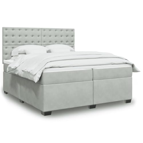 Teenpull Boxspringbett Komplettset 200x200 cm, Hellgrau Samt, Taschenfederkern Matratze, höhenverstellbares Kopfteil, LED-Beleuchtung, Bettrahmen Möbel Set Teenpull Boxspringbett Komplettset 200x200 cm, Hellgrau Samt, Taschenfederkern Matratze, höhenverstellbares Kopfteil, LED-Beleuchtung, Bettrahmen Möbel Set von Teenpull