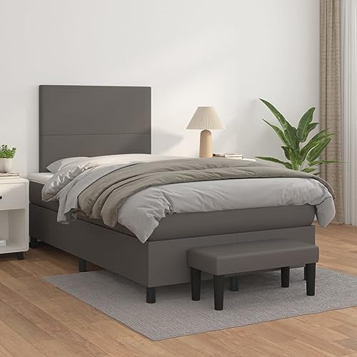 Teenpull Boxspringbett Komplettset mit Taschenfederkernmatratze 120x200 cm, Grau Kunstleder, inkl. Matratzenauflage, Bank und höhenverstellbarem Kopfteil für erholsamen Schlaf im Schlafzimmer von Teenpull