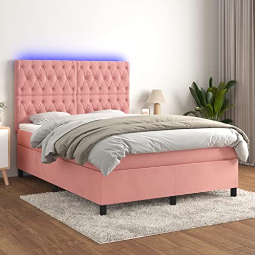Teenpull Boxspringbett Rosa 140x190 cm, Samt-gepolstert mit integrierter Matratze und LED-Rahmen, EIN stabiles Bett für Moderne Möbel im Schlafzimmer. von Teenpull
