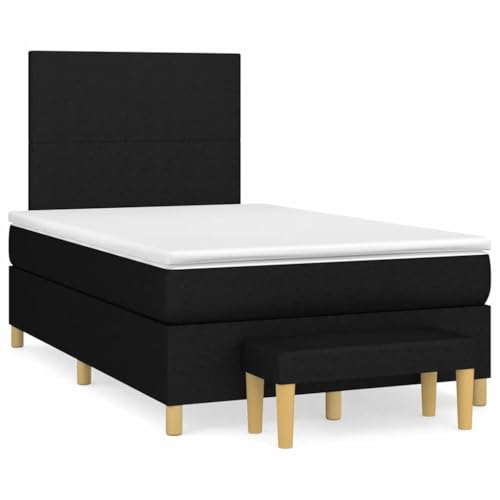 Teenpull Boxspringbett Schwarz 120x190 cm mit Matratze, höhenverstellbarem Kopfteil und Stoffbezug, Taschenfederkern & Bank, Komplett-Set für Schlafzimmer von Teenpull