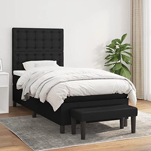 Teenpull Boxspringbett Schwarz 90x200 cm, gepolsterter Stoff Bettrahmen mit verstellbarem Kopfteil, komfortable Matratze für erholsamen Schlaf, komplettes Schlafzimmer Möbel Set von Teenpull