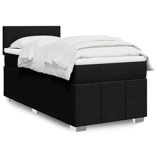 Teenpull Boxspringbett Schwarz 90x200 cm Stoff mit gepolstertem Kopfteil, Taschenfederkernmatratze, LED-Beleuchtung & Matratzenauflage, Komplett-Set für erholsamen Schlaf. von Teenpull