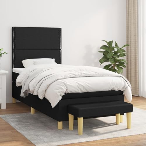 Teenpull Boxspringbett Schwarz 90x200 cm mit Taschenfederkernmatratze, verstellbarem Kopfteil und Bank, strapazierfähiger Stoff für erholsamen Schlaf von Teenpull
