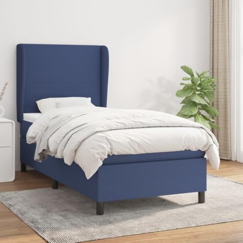 Teenpull Boxspringbett Set 100x200 cm, Blau, mit Taschenfederkernmatratze, Matratzenauflage und höhenverstellbarem Kopfteil, Stoffbezug, gepolstert, Stabiler Bettrahmen für erholsamen Schlaf von Teenpull