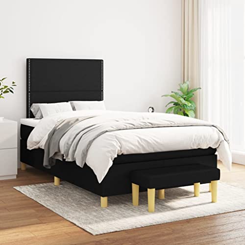 Teenpull Boxspringbett Set mit Matratze, höhenverstellbarem Kopfteil und Bank, Schwarz Stoff, 120x200 cm, gepolstert, modernes Schlafzimmer Möbel für erholsamen Schlafkomfort und optimale von Teenpull