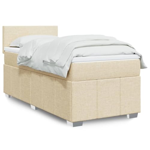 Teenpull Boxspringbett Set mit Matratze Creme 90x200 cm Stoff gepolstert höhenverstellbares Kopfteil Federkernmatratze Topper für erholsamen Schlaf & optimalen Komfort im Schlafzimmer von Teenpull