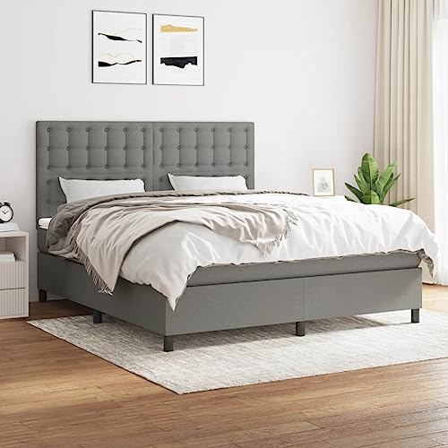 Teenpull Boxspringbett Set mit Matratze und Kopfteil, Dunkelgrau, 160x200 cm, strapazierfähiger Stoffbezug, atmungsaktiver Rahmen, Moderne Schlafzimmer Möbel für hohen Komfort von Teenpull