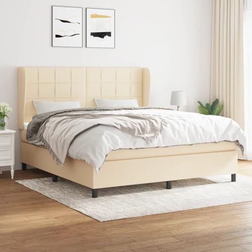 Teenpull Boxspringbett Set mit Matratze und höhenverstellbarem Kopfteil, gepolsterter Rahmen, Creme 180x200 cm, atmungsaktiver Stoffbezug, Komfort Schlafzimmermöbel für erholsame Nachtruhe. von Teenpull