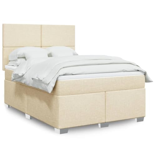 Teenpull Boxspringbett Set mit Taschenfederkern Matratze & Matratzenauflage, höhenverstellbarem Kopfteil aus Stoff, Creme 160x200 cm – Komfortables Schlafzimmer Möbel für erholsamen Schlaf von Teenpull