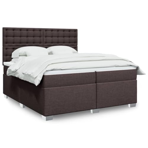 Teenpull Boxspringbett Stoff Dunkelbraun 200x200 cm mit Taschenfederkern Matratze Set, gepolstertes Bettgestell, verstellbares Kopfteil, LED Beleuchtung Schlafzimmer Möbel von Teenpull