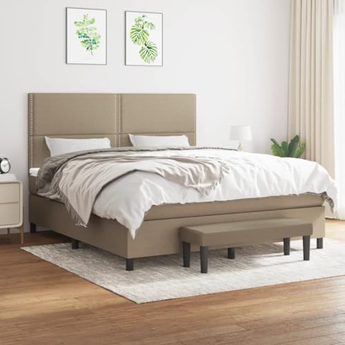 Teenpull Boxspringbett Taupe 160x200 cm mit Taschenfederkernmatratze, verstellbarem Kopfteil, Stoffbezug und Bank, für erholsamen Schlaf von Teenpull