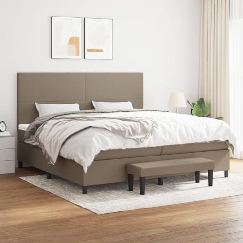 Teenpull Boxspringbett Taupe 200x200 cm mit Taschenfederkernmatratze, höhenverstellbarem Kopfteil, Stoffbezug, Matratzenauflage & Sitzbank für erholsamen Schlaf von Teenpull