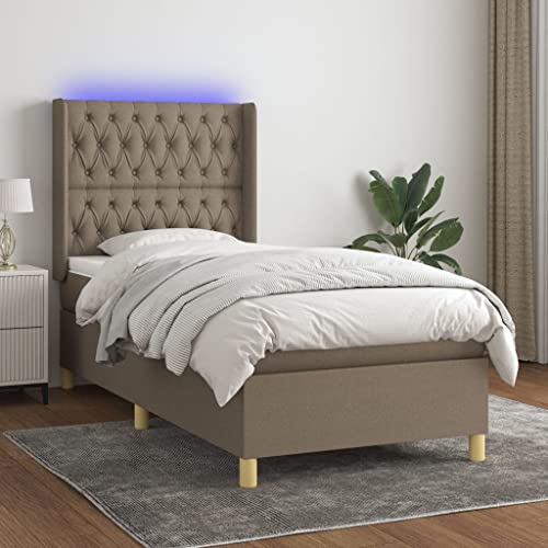 Teenpull Boxspringbett Taupe mit höhenverstellbarem Kopfteil und LED-Beleuchtung, 90x200 cm Stoffbezug, inklusive Taschenfederkernmatratze und Topper für erholsamen Schlaf Teenpull Boxspringbett Taupe mit höhenverstellbarem Kopfteil und LED-Beleuchtung, 90x200 cm Stoffbezug, inklusive Taschenfederkernmatratze und Topper für erholsamen Schlaf von Teenpull