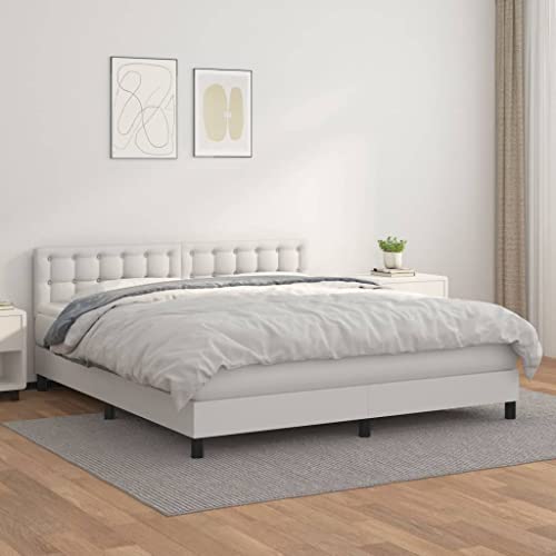 Teenpull Boxspringbett Weiß 160x200 cm, Kunstleder Bezug, Verstellbares Kopfteil, Taschenfederkernmatratze, Komfort Schlafzimmermöbel Set von Teenpull