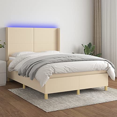 Teenpull Boxspringbett gepolstert Creme 140x190 cm mit LED-Beleuchtung, Stoff Bettrahmen, verstellbares Kopfteil, Taschenfederkernmatratze für Schlafzimmer Möbel Set Teenpull Boxspringbett gepolstert Creme 140x190 cm mit LED-Beleuchtung, Stoff Bettrahmen, verstellbares Kopfteil, Taschenfederkernmatratze für Schlafzimmer Möbel Set von Teenpull