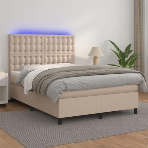 Teenpull Boxspringbett gepolstert mit Matratze, integriertem LED-Rahmen und verstellbarem Kopfteil, Kunstleder Cappuccino-Braun 140x190cm, modernes Bett für Ihr Schlafzimmer Möbel Teenpull Boxspringbett gepolstert mit Matratze, integriertem LED-Rahmen und verstellbarem Kopfteil, Kunstleder Cappuccino-Braun 140x190cm, modernes Bett für Ihr Schlafzimmer Möbel von Teenpull