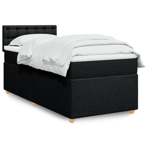 Teenpull Boxspringbett mit Federkernmatratze 80x200 cm, Schwarz Stoffbezug, gepolstertes Bettgestell mit Kopfteil, Robustes Schlafzimmer Möbel für optimale Unterstützung und erholsamen Schlaf von Teenpull
