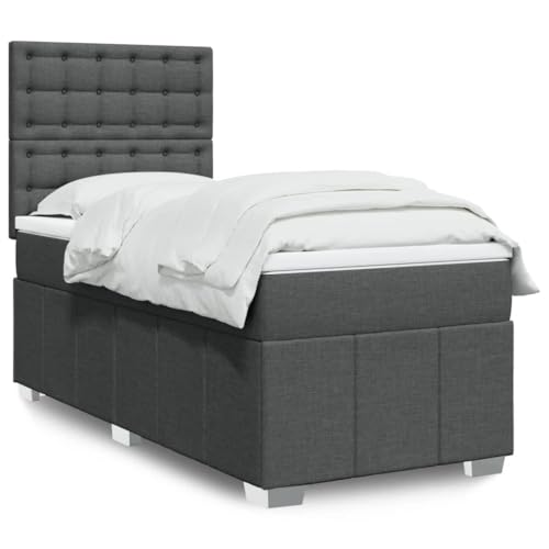 Teenpull Boxspringbett mit Matratze, 100x200 cm, Dunkelgrau Stoffbezug, Komfortables Schlafzimmer Set mit Taschenfederkern, Höhenverstellbares Kopfteil, Integrierte LED-Beleuchtung von Teenpull