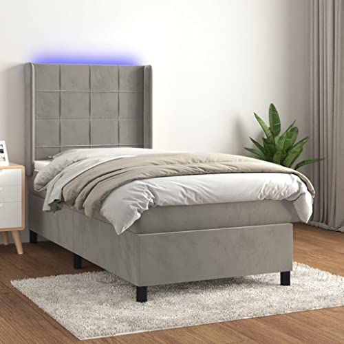 Teenpull Boxspringbett mit Matratze, 100x200 cm, Hellgrau Samt Gepolstert, LED-Kopfteil Höhenverstellbar, Stabiler Bettrahmen für erholsamen Schlaf, Einzelbett Möbel mit Taschenfederkernmatratze Teenpull Boxspringbett mit Matratze, 100x200 cm, Hellgrau Samt Gepolstert, LED-Kopfteil Höhenverstellbar, Stabiler Bettrahmen für erholsamen Schlaf, Einzelbett Möbel mit Taschenfederkernmatratze von Teenpull