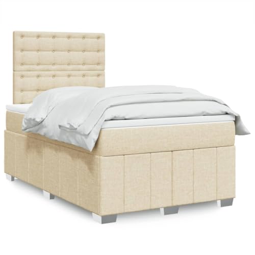 Teenpull Boxspringbett mit Matratze, 120x190 cm, Creme Stoff, gepolstert, Federkernmatratze, höhenverstellbares Kopfteil, LED Beleuchtung, komfortable Nachtruhe von Teenpull