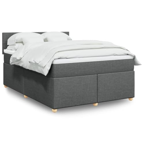 Teenpull Boxspringbett mit Matratze, 140x190 cm, dunkelgrau, Stoffbezug, Komfort-Taschenfederkern, LED-Beleuchtung, inklusive Topper für erholsamen Schlaf von Teenpull