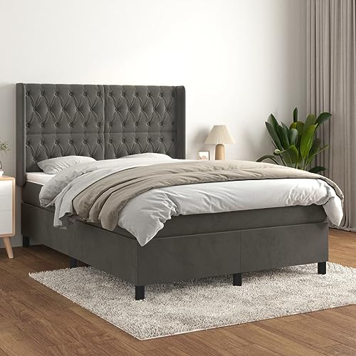 Teenpull Boxspringbett mit Matratze, 140x200 cm, Dunkelgrau Samt, Höhenverstellbares Kopfteil, Taschenfederkern, Mittelhart, Hautfreundlicher Matratzenschoner, Schlafzimmer Möbel Set von Teenpull