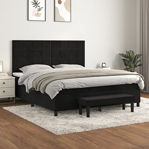 Teenpull Boxspringbett mit Matratze, 160x200 cm, Samt Schwarz, Höhenverstellbares Kopfteil, Taschenfederkernmatratze, Mittelharte Unterstützung, Hautfreundlicher Matratzenschoner, Inklusive Bank von Teenpull