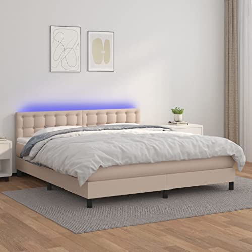 Teenpull Boxspringbett mit Matratze, 180x200cm, Cappuccino-Braun Kunstleder, höhenverstellbarem Kopfteil, LED-Beleuchtung, Taschenfederkernmatratze für erholsamen Schlaf Teenpull Boxspringbett mit Matratze, 180x200cm, Cappuccino-Braun Kunstleder, höhenverstellbarem Kopfteil, LED-Beleuchtung, Taschenfederkernmatratze für erholsamen Schlaf von Teenpull
