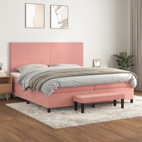 Teenpull Boxspringbett mit Matratze, 200x200 cm, Rosa Samt, höhenverstellbares Kopfteil, mittelharte Taschenfederkernmatratze für erholsamen Schlaf, inklusive Bank Teenpull Boxspringbett mit Matratze, 200x200 cm, Rosa Samt, höhenverstellbares Kopfteil, mittelharte Taschenfederkernmatratze für erholsamen Schlaf, inklusive Bank von Teenpull