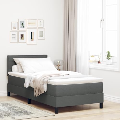 Teenpull Boxspringbett mit Matratze, 80x200 cm, Dunkelgrau Stoff, bequemes Schlafsystem für Einzelpersonen, inklusive Topper, robuste Konstruktion von Teenpull
