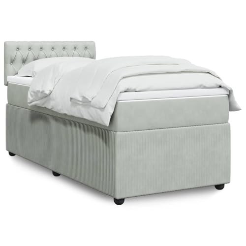 Teenpull Boxspringbett mit Matratze, 80x200 cm, Hellgrau Samt, Taschenfederkern, LED-Beleuchtung, Komfort Topper, modernes Polsterbett für erholsamen Schlaf von Teenpull