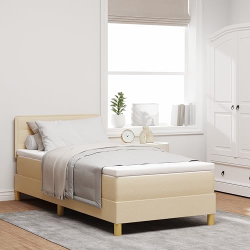 Teenpull Boxspringbett mit Matratze, 90x190 cm, Cremefarbener Stoff, Modernes Design, Inklusive Topper, Robustes Bettgestell für Schlafzimmer Teenpull Boxspringbett mit Matratze, 90x190 cm, Cremefarbener Stoff, Modernes Design, Inklusive Topper, Robustes Bettgestell für Schlafzimmer von Teenpull