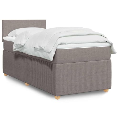 Teenpull Boxspringbett mit Matratze, 90x190 cm, Taupe, Stoffbezug, Taschenfederkern, LED-Beleuchtung, Matratzenauflage, verstärkte Füße für erholsamen Schlaf von Teenpull